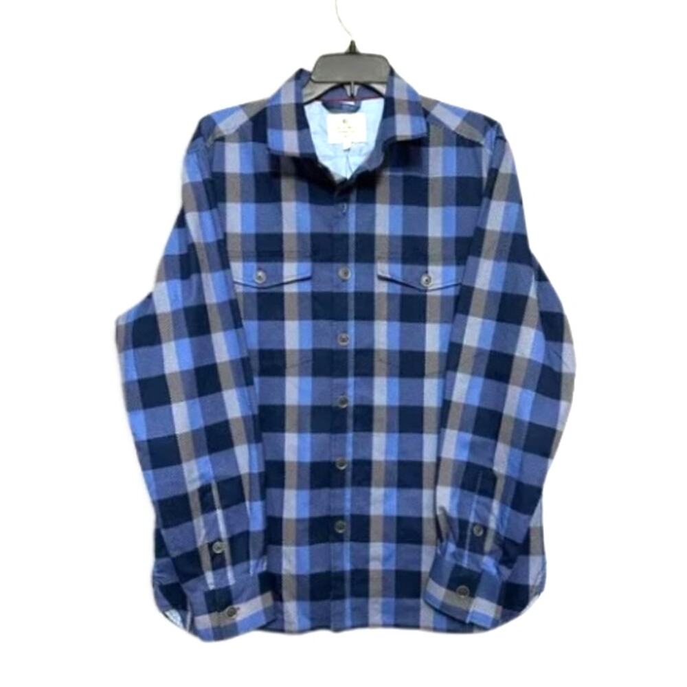 Con.Struct Collared Long Sleeve Shirt Plaid Pattern Button Down Blue/Black NWOT